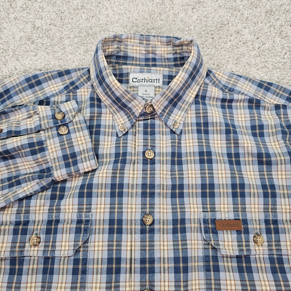 Carhartt Rugged Flex Men‎ Long Sleeve Button Up Plaid Tall Large Cotton Shirt
